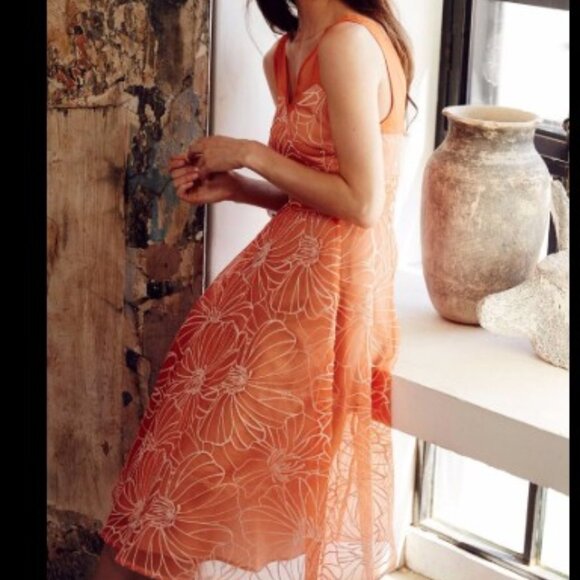 ANTHROPOLOGIE X Mounlinette Soeurs Calendula Organza Floral Dress. Size 2/ - Picture 1 of 11
